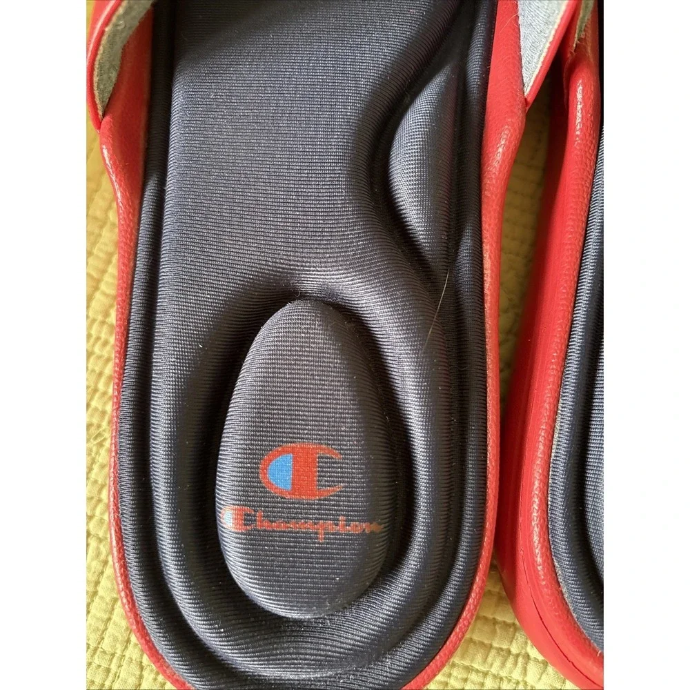Champion Men's Red Navy Comfort Slide Sandals Logo Slip On Shoes Size 9